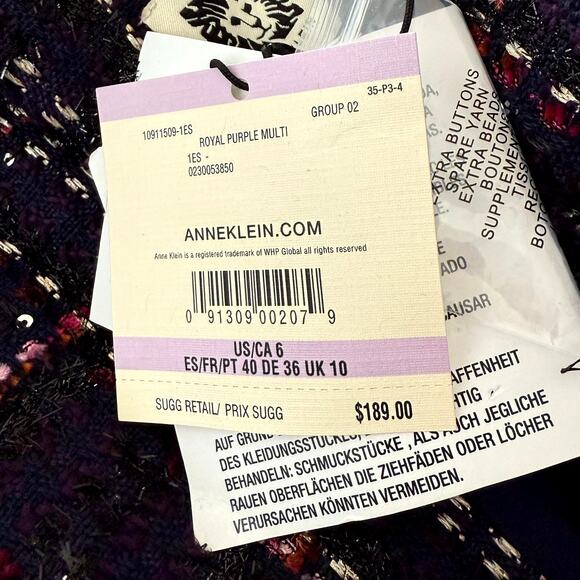 Anne Klein Tweed Kissing Front Jacket with Fringe Royal Purple - Size 6 - $189 - Picture 4 of 10